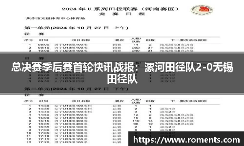 总决赛季后赛首轮快讯战报：漯河田径队2-0无锡田径队